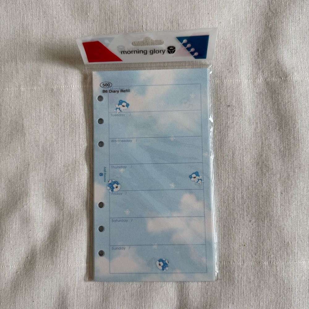 Morning Glory Blue Bear Weekly Planner Diary Refill